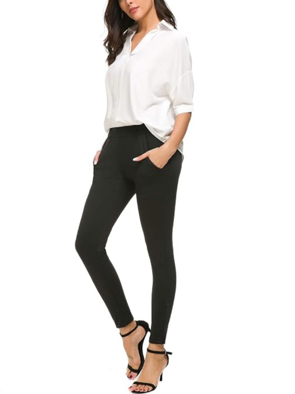 BAMANS Black 4 Way Stretch Pull On Pockets Yoga Dress Slim Pants Leggings Sz XL